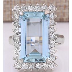 10.82 CTW Natural Aquamarine And Diamond Ring In 18K White Gold