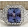 Image 1 : 5.10 CTW Natural Blue Tanzanite And Diamond Ring 18K Solid White Gold