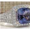 Image 2 : 5.10 CTW Natural Blue Tanzanite And Diamond Ring 18K Solid White Gold