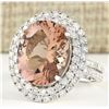 Image 2 : 11.53 CTW Natural Morganite And Diamond Ring In 18K White Gold