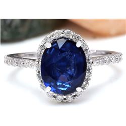 4.27 CTW Natural Ceylon Sapphire 14K Solid White Gold Diamond Ring