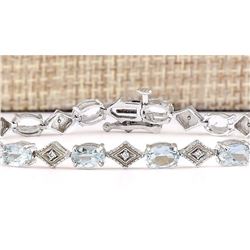 5.78 CTW Natural Aquamarine And Diamond Bracelet In 14k Solid White Gold