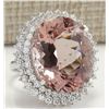 Image 2 : 31.81CTW Natural Peach Morganite And Diamond Ring In 14K Solid White Gold