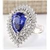 Image 2 : 7.59 CTW Natural Blue Tanzanite And Diamond Ring 18K Solid White Gold