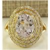 Image 1 : 6.07 CTW Natural Peach Morganite And Diamond Ring In 14K Solid Yellow Gold