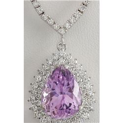 18.27 CTW Natural Kunzite And Diamond Necklace In 14K White Gold