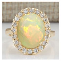 4.90 CTW Natural Opal And Diamond Ring In 14K Yellow Gold