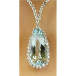 18.80 CTW Aquamarine 18K White Gold Diamond Necklace