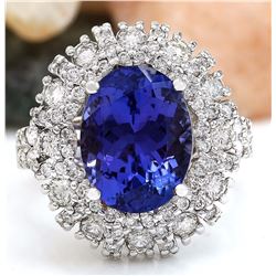 7.14 CTW Natural Tanzanite 18K Solid White Gold Diamond Ring