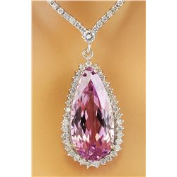 34.60 CTW Kunzite 14K White Gold Diamond Necklace