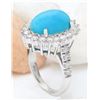 Image 4 : 7.00 CTW Natural Turquoise 14K Solid White Gold Diamond Ring