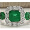 Image 1 : 3.24 CTW Natural Emerald And Diamond Ring 18K Solid White Gold