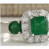 Image 2 : 3.24 CTW Natural Emerald And Diamond Ring 18K Solid White Gold