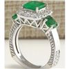 Image 3 : 3.24 CTW Natural Emerald And Diamond Ring 18K Solid White Gold