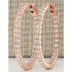 2.10 CTW Natural Diamond Hoop Earrings 18K Solid Rose Gold