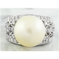 0.60 CTW Pearl 18K White Gold Diamond Ring
