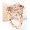 Image 4 : 14.64 CTW Natural Morganite 14K Solid Rose Gold Diamond Ring