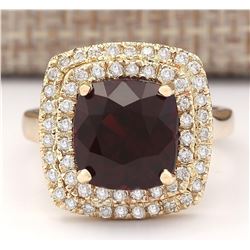 6.26 CTW Natural Rhodolite Garnet And Diamond Ring In 18K Yellow Gold