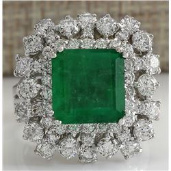 6.91 CTW Natural Emerald Diamond Ring 18K Solid White Gold