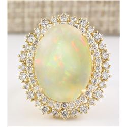 9.91 CTW Natural Opal And Diamond Ring In 18K Yellow Gold
