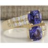 Image 2 : 2.82 CTW Natural Blue Tanzanite And Diamond Ring In 18K Solid Yellow Gold