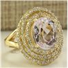 Image 2 : 6.07 CTW Natural Peach Morganite And Diamond Ring In 18K Solid Yellow Gold