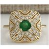 Image 1 : 0.95 CTW Natural Emerald And Diamond Ring 14K Solid Yellow Gold