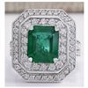 Image 1 : 4.59 CTW Natural Emerald And Diamond Ring 18K Solid White Gold