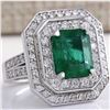 Image 2 : 4.59 CTW Natural Emerald And Diamond Ring 18K Solid White Gold