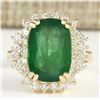 Image 1 : 6.69 CTW Natural Emerald And Diamond Ring In 14k Yellow Gold