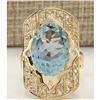 Image 1 : 7.35 CTW Natural Aquamarine And Diamond Ring In 14K Yellow Gold