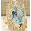Image 2 : 7.35 CTW Natural Aquamarine And Diamond Ring In 14K Yellow Gold