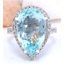 12.49 CTW Natural Aquamarine 18K Solid White Gold Diamond Ring