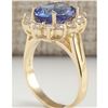 Image 3 : 4.33 CTW Natural Blue Tanzanite And Diamond Ring 14K Solid Yellow Gold