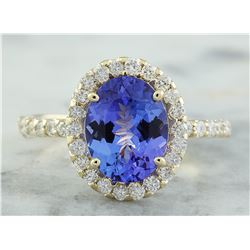 3.24 CTW Tanzanite 18K Yellow Gold Diamond Ring