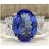 Image 1 : 4.19 CTW Natural Tanzanite And Diamond Ring In 18K White Gold