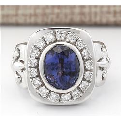 6.81 CTW Natural Mens Blue Tanzanite And Diamond Ring 18K White Gold