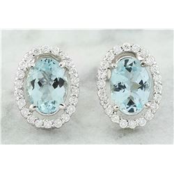 2.35 CTW Aquamarine 18K White Gold Diamond Earrings