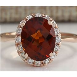 2.82 CTW Natural Citrine And Diamond Ring 18K Solid Rose Gold