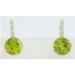 5.15 CTW Peridot 14K yellow Gold Diamond Earrings