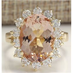 5.56 CTW Natural Morganite And Diamond Ring 14K Solid Yellow Gold