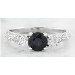 1.56 CTW Sapphire 18K White Gold Diamond Ring