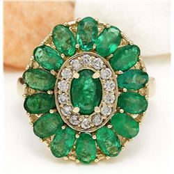 4.10 CTW Natural Emerald 18K Solid Yellow Gold Diamond Ring