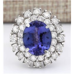 8.89 CTW Natural Blue Tanzanite And Diamond Ring 18K Solid White Gold