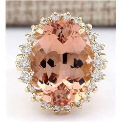 13.43 CTW Natural Morganite And Diamond Ring In 18K Solid Yellow Gold