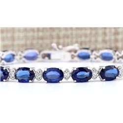 16.96 CTW Natural Sapphire And Diamond Bracelet In 14k Solid White Gold