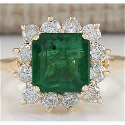 4.40 CTW Natural Emerald And Diamond Ring In 18K Yellow Gold