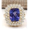 Image 1 : 9.30 CTW Natural Tanzanite And Diamond Ring In 18K Yellow Gold