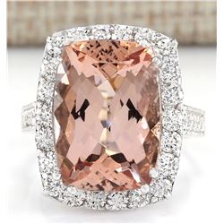 11.92 CTW Natural Morganite And Diamond Ring In 14k White Gold