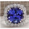Image 1 : 4.71 CTW Natural Blue Tanzanite And Diamond Ring 14K Solid White Gold